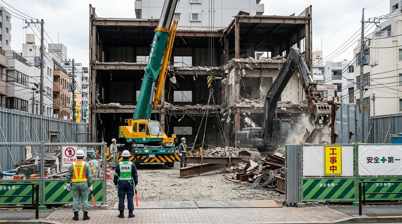 鉄骨造の建物を解体している現場